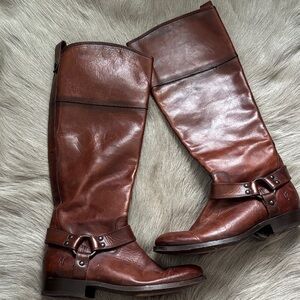 Frye Melissa harness boots cognac leather riding 6